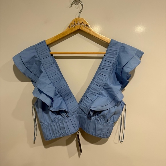 NWT Abercrombie & Fitch drama collar ruffle poplin top - Picture 9 of 11